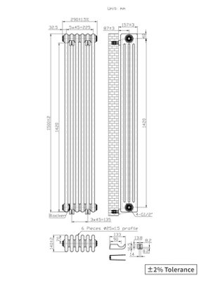 Right Radiators 1500x290 mm Vertical Traditional 4 Column Cast Iron Style Radiator White