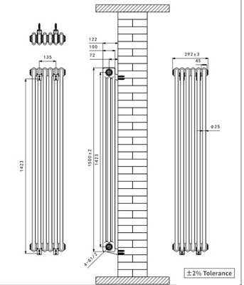 Right Radiators 1500x292 mm Vertical Traditional 3 Column Cast Iron Style Radiator Anthracite