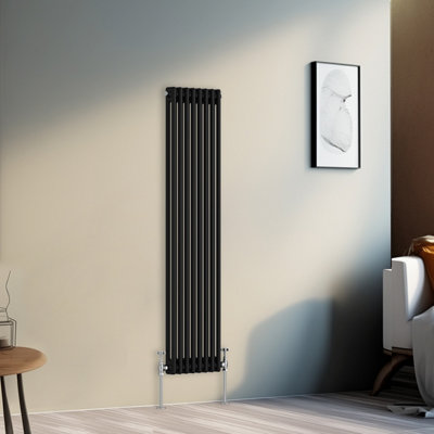 Right Radiators 1500x380 mm Vertical Traditional 2 Column Cast Iron Style Radiator Black