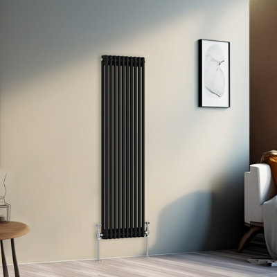 Right Radiators 1500x470 mm Vertical Traditional 2 Column Cast Iron Style Radiator Black