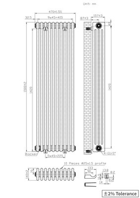 Right Radiators 1500x470 mm Vertical Traditional 4 Column Cast Iron Style Radiator White