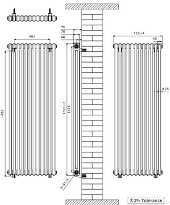 Right Radiators 1500x560 mm Vertical Traditional 2 Column Cast Iron Style Radiator Anthracite