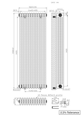 Right Radiators 1500x560 mm Vertical Traditional 4 Column Cast Iron Style Radiator White