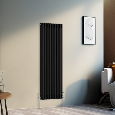 Right Radiators 1500x562 mm Vertical Traditional 3 Column Cast Iron Style Radiator Black