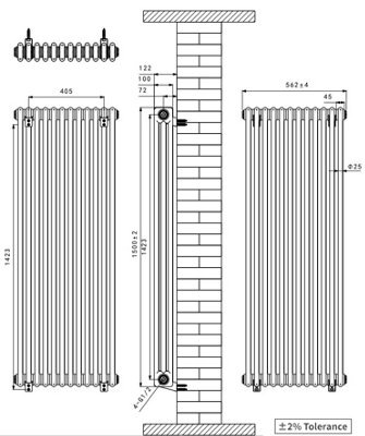 Right Radiators 1500x562 mm Vertical Traditional 3 Column Cast Iron Style Radiator Raw Metal