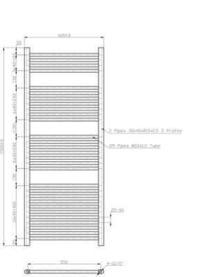 Right Radiators 1500x600 mm Vertical Straight Heated Towel Rail Radiator Ladder Warmer Chrome