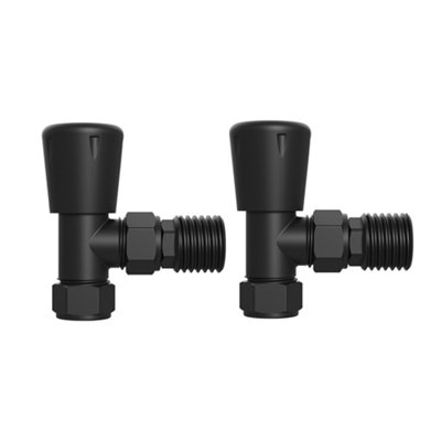 Right Radiators 15mm x 1/2" Black Angled Lockshield Valve Towel Rail Radiator Valves Central Heating Taps