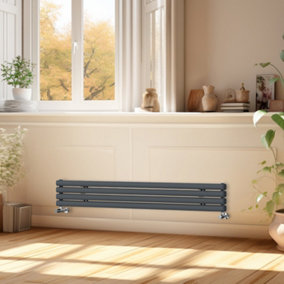 Right Radiators 1600x236 mm Horizontal Vertical Oval Column Radiator Double Panel Rads Anthracite