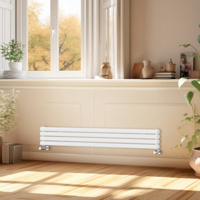 Right Radiators 1600x236 mm Horizontal Vertical Oval Column Radiator Double Panel Rads White