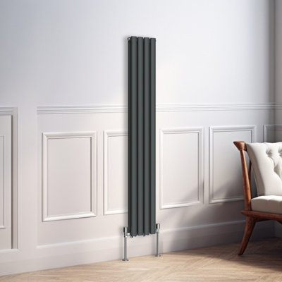 Right Radiators 1600x236mm Vertical Double Oval Column Designer Radiator Anthracite