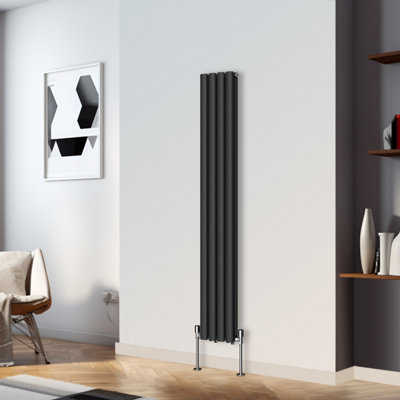 Right Radiators 1600x236mm Vertical Double Oval Column Designer Radiator Black