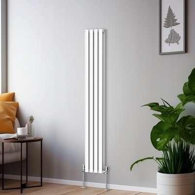 Right Radiators 1600x236mm Vertical Double Oval Column Designer Radiator White