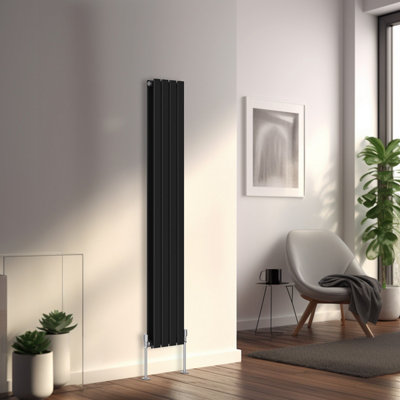 Right Radiators 1600x272 mm Vertical Double Flat Panel Designer Radiator Black