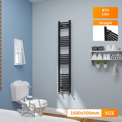 Right Radiators 1600x300 mm Straight Heated Towel Rail Radiator Bathroom Ladder Warmer Black