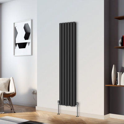 Right Radiators 1600x354mm Vertical Double Oval Column Designer Radiator Black