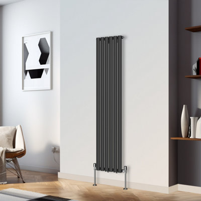 Right Radiators 1600x354mm Vertical Single Oval Column Designer Radiator Black