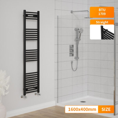 Right Radiators 1600x400 mm Straight Heated Towel Rail Radiator Bathroom Ladder Warmer Black