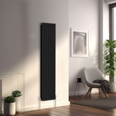 Right Radiators 1600x408 mm Vertical Double Flat Panel Designer Radiator Black