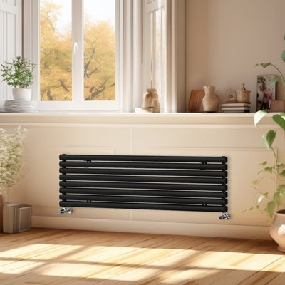 Right Radiators 1600x472 mm Horizontal Vertical Oval Column Radiator Double Panel Rads Black