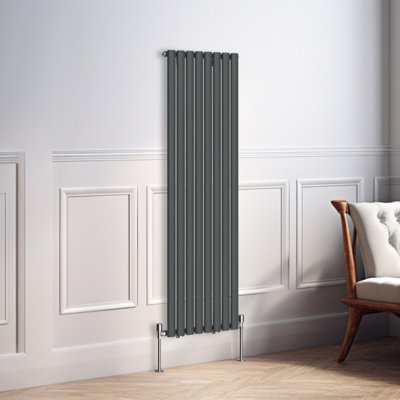 Right Radiators 1600x472mm Vertical Single Oval Column Designer Radiator Anthracite