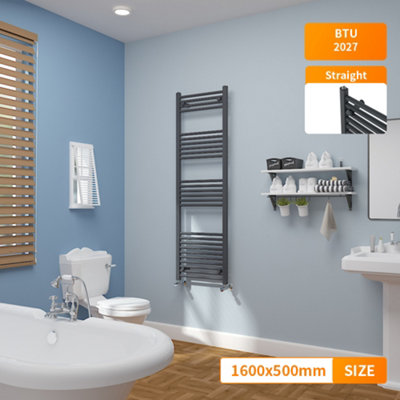 Right Radiators 1600x500 mm Straight Heated Towel Rail Radiator Bathroom Ladder Warmer Anthracite