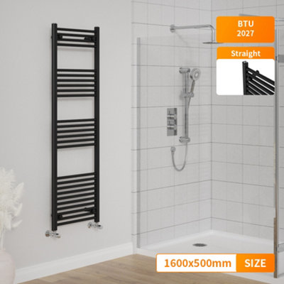 Right Radiators 1600x500 mm Straight Heated Towel Rail Radiator Bathroom Ladder Warmer Black