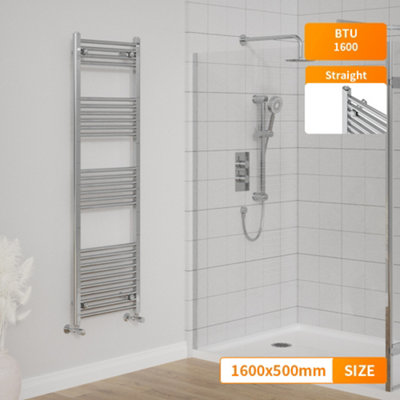 Right Radiators 1600x500 mm Straight Heated Towel Rail Radiator Bathroom Ladder Warmer Chrome