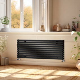 Right Radiators 1600x590 mm Horizontal Vertical Oval Column Radiator Double Panel Rads Black