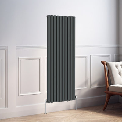 Right Radiators 1600x590mm Vertical Double Oval Column Designer Radiator Anthracite