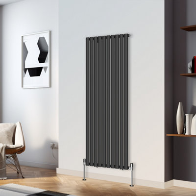 Right Radiators 1600x590mm Vertical Single Oval Column Designer Radiator Black