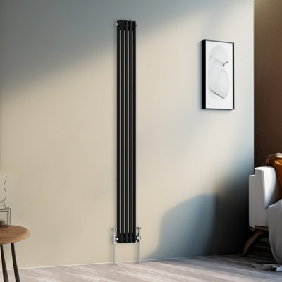 Right Radiators 1800x200 mm Vertical Traditional 2 Column Cast Iron Style Radiator Black