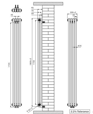 Right Radiators 1800x200 mm Vertical Traditional 2 Column Cast Iron Style Radiator White