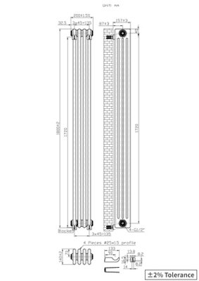 Right Radiators 1800x200 mm Vertical Traditional 4 Column Cast Iron ...