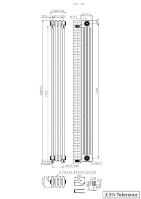 Right Radiators 1800x200 mm Vertical Traditional 4 Column Cast Iron Style Radiator Black