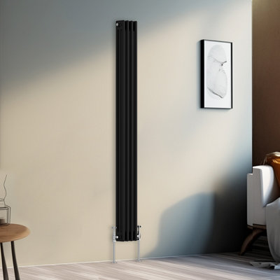 Right Radiators 1800x202 mm Vertical Traditional 3 Column Cast Iron Style Radiator Black