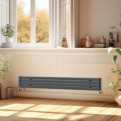 Right Radiators 1800x236 mm Horizontal Vertical Oval Column Radiator Double Panel Rads Anthracite