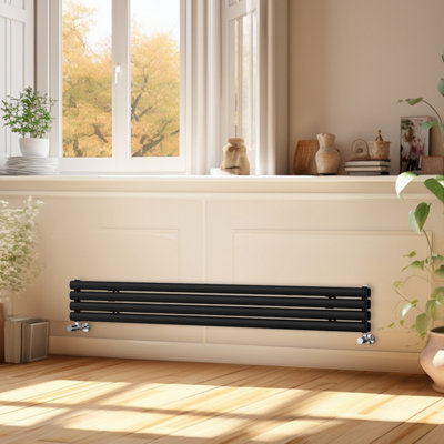 Right Radiators 1800x236 mm Horizontal Vertical Oval Column Radiator Double Panel Rads Black