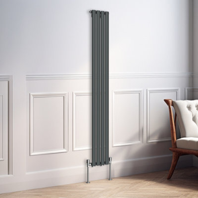 Right Radiators 1800x236mm Vertical Single Oval Column Designer Radiator Anthracite