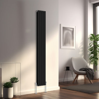 Right Radiators 1800x272 mm Vertical Double Flat Panel Designer Radiator Black