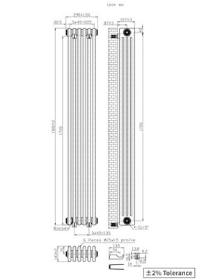 Right Radiators 1800x290 mm Vertical Traditional 4 Column Cast Iron Style Radiator White