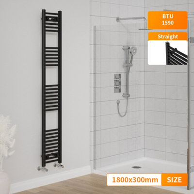 Right Radiators 1800x300 mm Straight Heated Towel Rail Radiator Bathroom Ladder Warmer Black