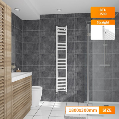 Right Radiators 1800x300 mm Straight Heated Towel Rail Radiator Bathroom Ladder Warmer White