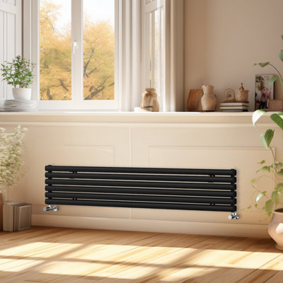 Right Radiators 1800x354 mm Horizontal Vertical Oval Column Radiator Double Panel Rads Black