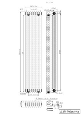 Right Radiators 1800x380 mm Vertical Traditional 4 Column Cast Iron Style Radiator Black