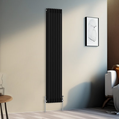 Right Radiators 1800x382 mm Vertical Traditional 3 Column Cast Iron Style Radiator Black