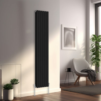 Right Radiators 1800x408 mm Vertical Double Flat Panel Designer Radiator Black