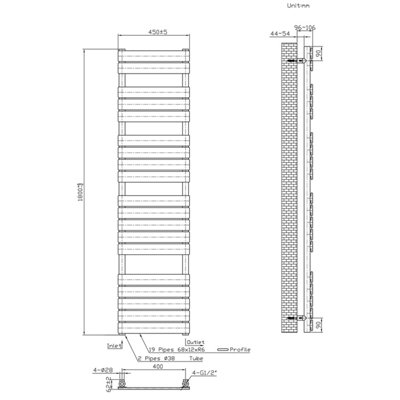 Right Radiators 1800x450 mm Flat Panel Heated Towel Rail Radiator Bathroom Ladder Warmer Anthracite