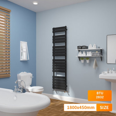 Right Radiators 1800x450 mm Flat Panel Heated Towel Rail Radiator Bathroom Ladder Warmer Black