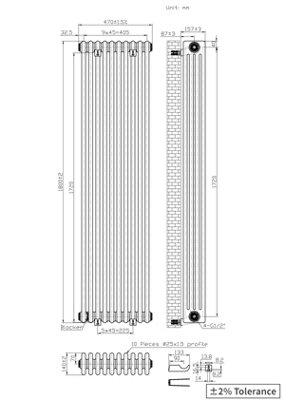Right Radiators 1800x470 mm Vertical Traditional 4 Column Cast Iron Style Radiator Black
