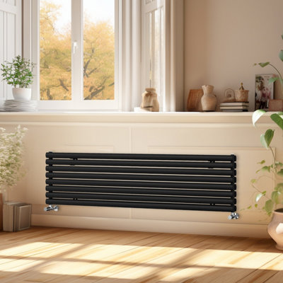 Right Radiators 1800x472 mm Horizontal Vertical Oval Column Radiator Double Panel Rads Black